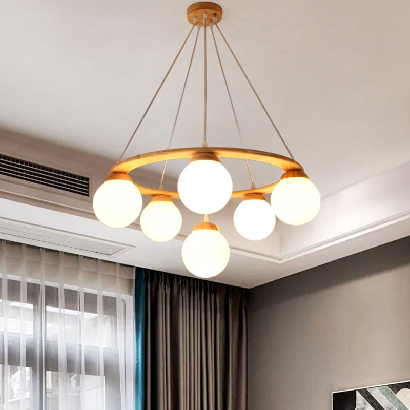 Modern Glass Chandelier Light Fixtures Cafe Restaurant Hanging Chandelier with Wood