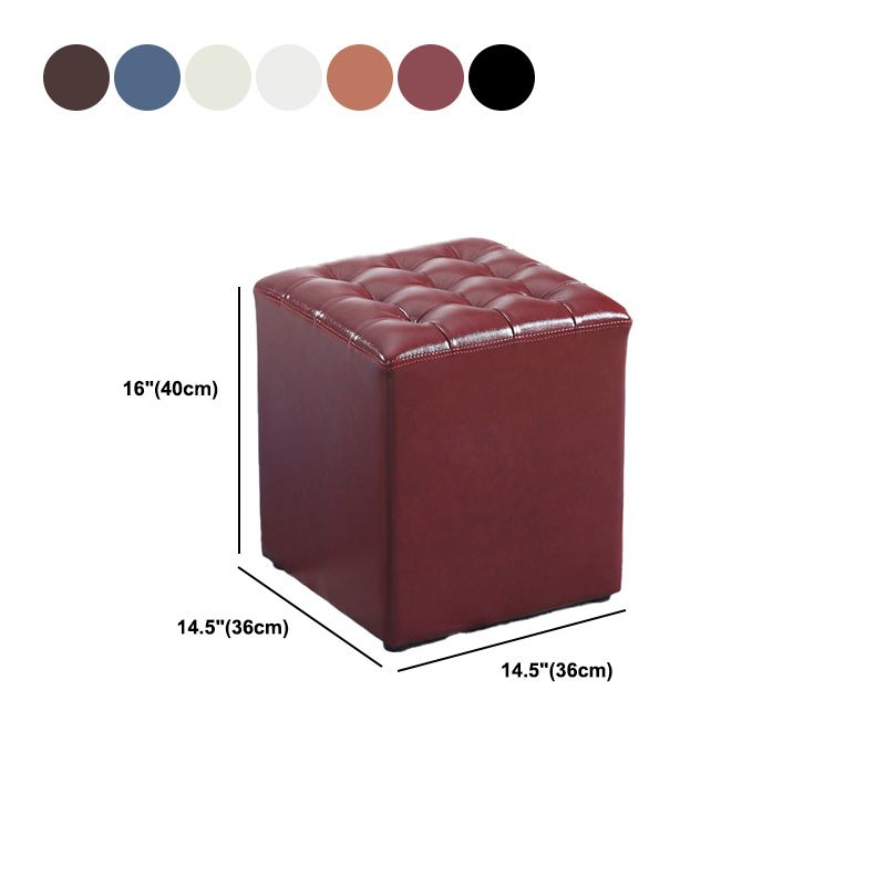 Modern Faux Leather Pouf Water Resistant Pure Color Square for Home Decor