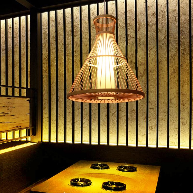 Wood Handmade Suspension Lighting Simplicity 1-Light Bamboo Pendant Light for Restaurant