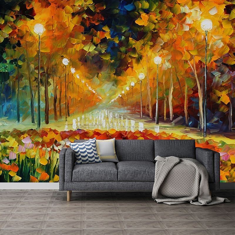 Classic Alley of Roses Murals Orange-Yellow Bedroom Wall Decoration, Made to Measure