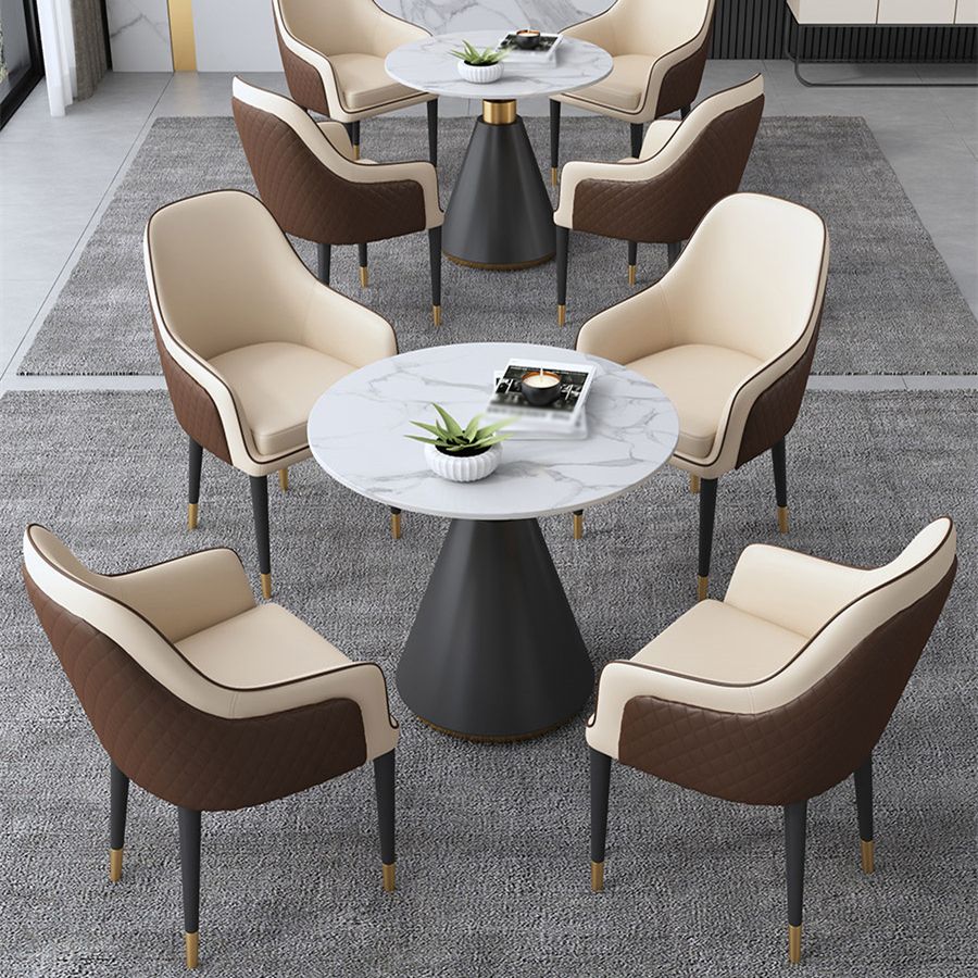 Glam Kitchen Dining Room Set Standard Height with Round Top and Metal Leg Dining Furniture