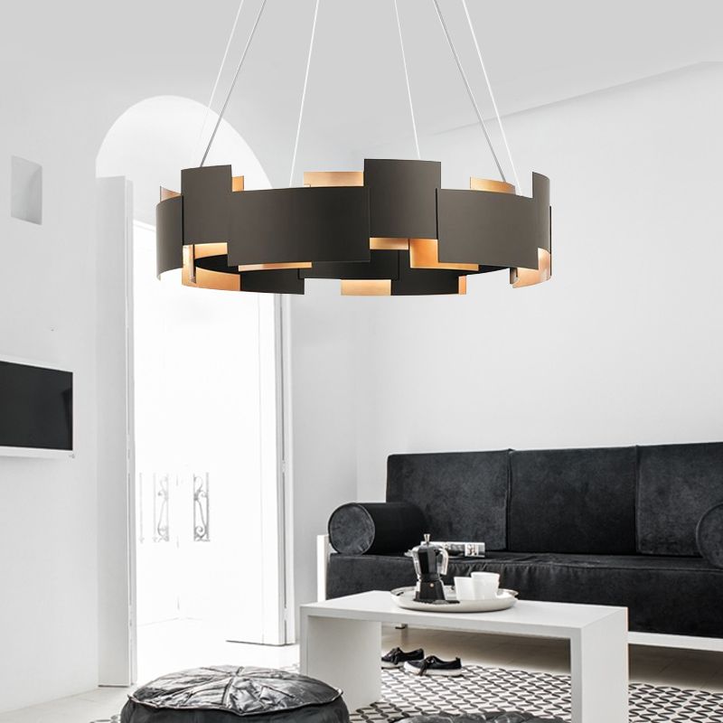 Postmodern Style Metal Chandelier Light Round Shade Pendant Light in Black