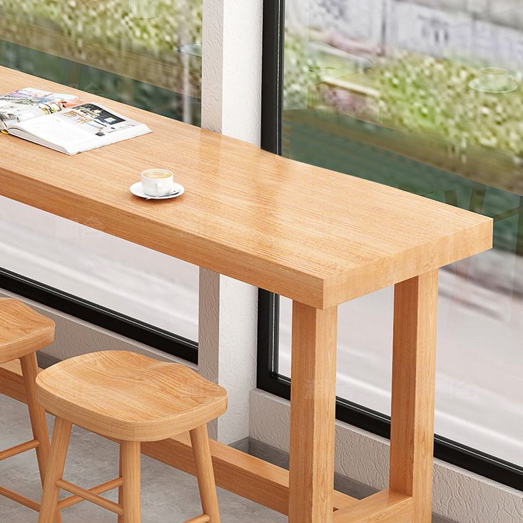 Modern Beige Wood Bar Dining Table Rectangle Indoor Bistro Table with Footrest