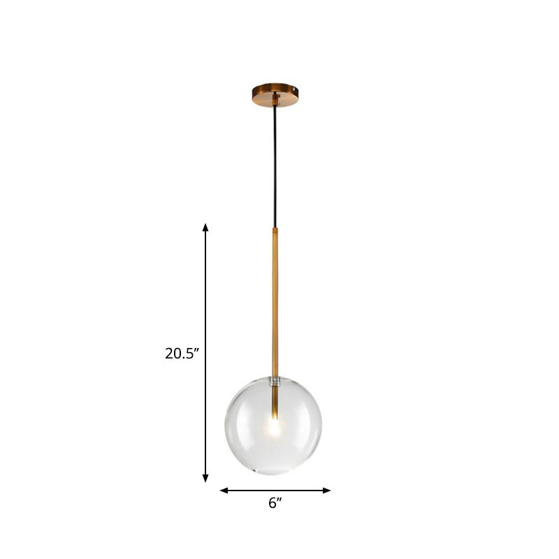 Clear Glass Globe Suspension Lighting Minimalist 6 "/8"/10 "breites einzelner goldener Anhänger über Tisch