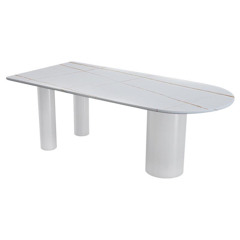 Oval White Base Dining Table Modern Stone Tripod Iron base Table