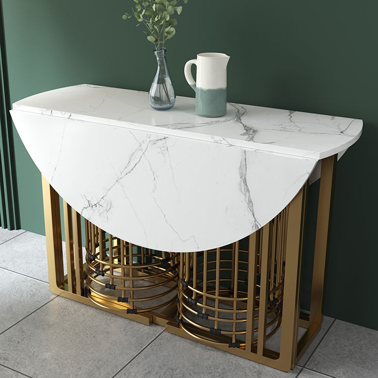 Foldable Artificial Wooden Top Dining Table Extendable Round Table with Trestle Base