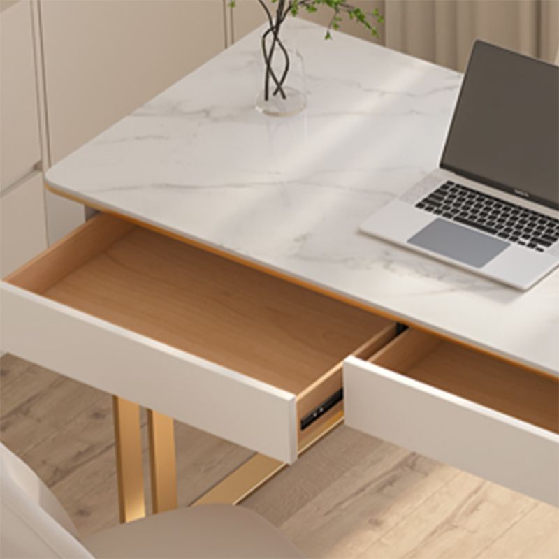 Stone Rectangle Office Desk White 29.53" Tall Writing Desk with Drawers