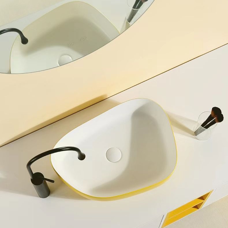 Contemporary Bathroom Sink Porcelain Specialty Vessel Bathroom Sink with Pop-Up Drain