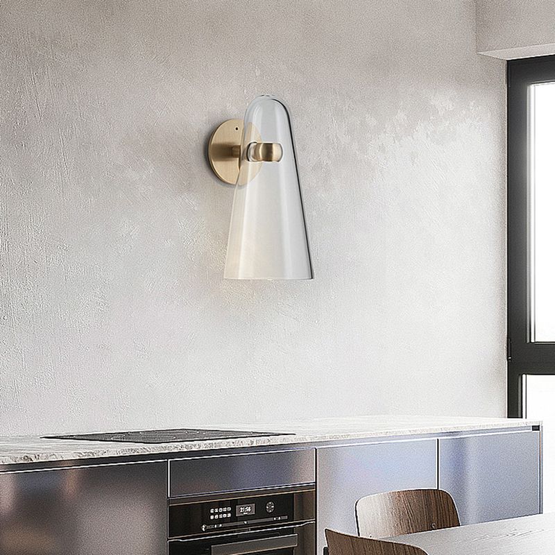 Nordic Glass Shade Wall Sconce Light 1 Light Metal Arm Wall Lamp for Bedside Corridor