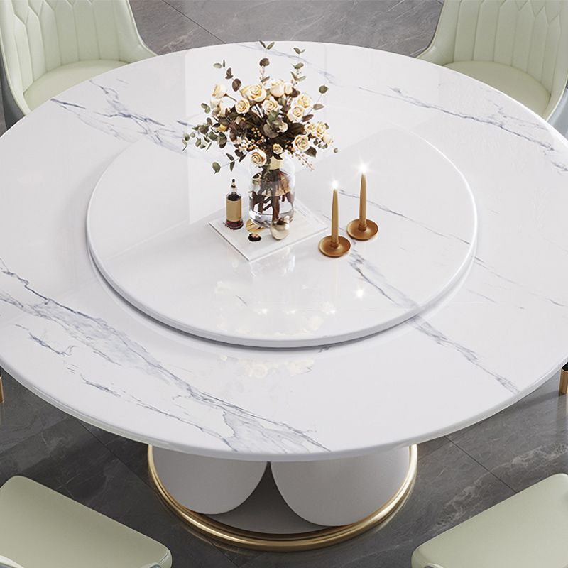 Traditional Luxury Dining Table White Round Sintered Stone Table with Pedestal Base