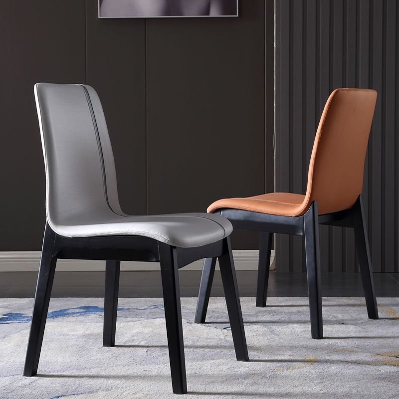 Contemporary Home Side Chair Solid Back Upholstered Wood Dining Room Chair