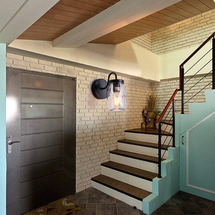 Industrial Gooseneck Stem Sconce Light Single Light Canning Jar Wall Lamp for Corridor