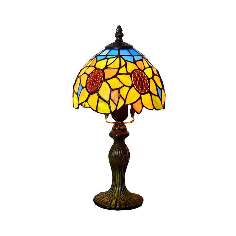 Sonnenblume Tischbeleuchtung Buntglas 1 Leuchtdose Tiffany Stil Dekorative Tischlampe in orange-lila/orange-grün/orangeblau
