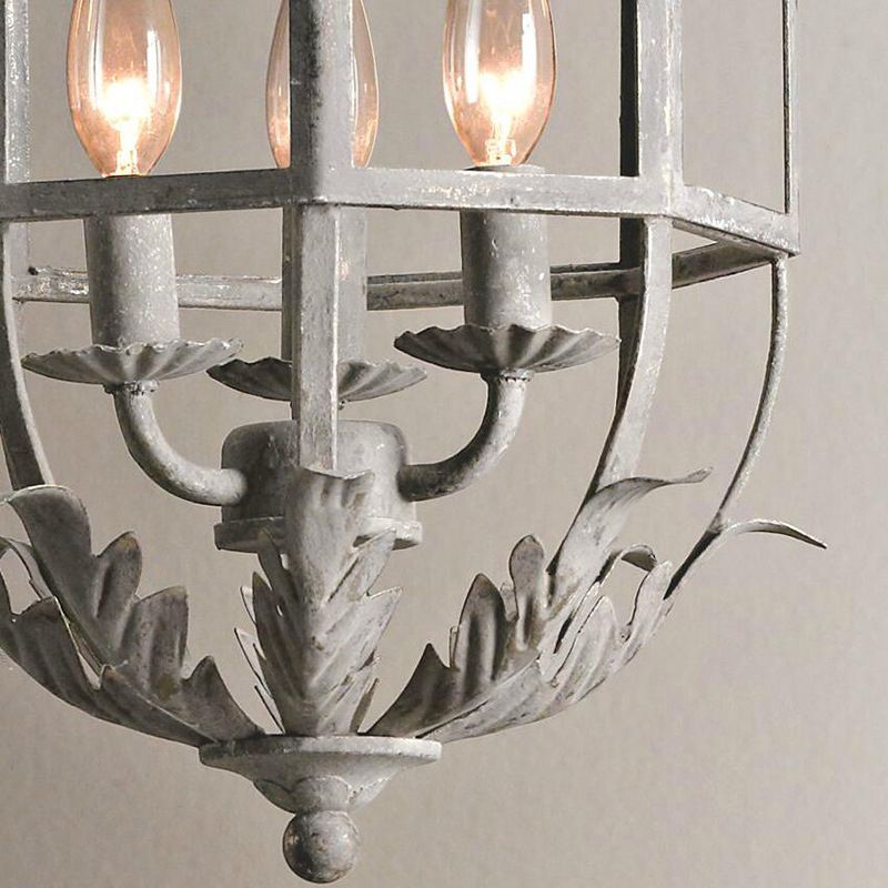 Industrial Style Aged Gray Iron Cage Chandelier Light Vintage Candlestick Shape Lamp Post Lighting Fixture with 39.5" Adjustable Chains