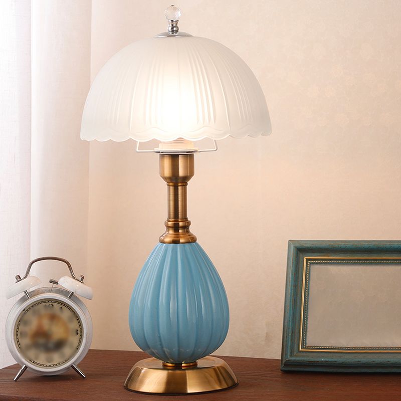 1-Light Bedroom Table Lamp Modern Style Glass Dome Shade Nightstand Light