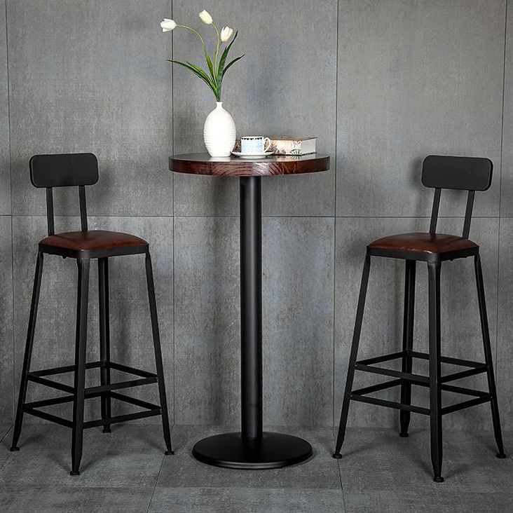 Industrial Style Armless Counter Stool Iron Cafe Bar Stool with Leather Cushion and Pedal