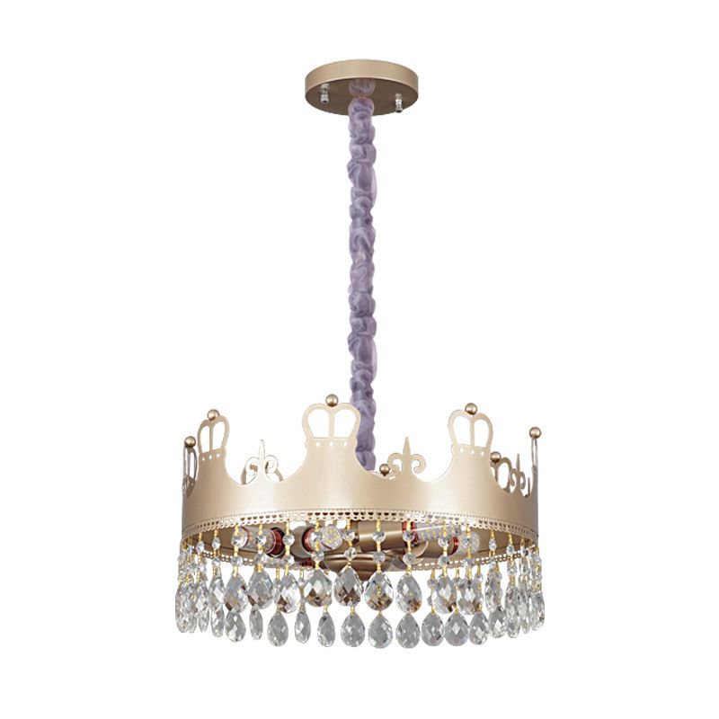 Lampe de lustre de la couronne traditionnelle 6 têtes accents de cristal clair léger de suspension en or