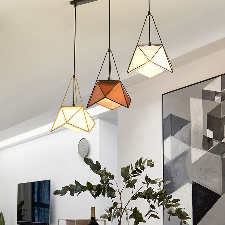 Frame di ferro a 3 luci + tessuto in tessuto isola luce creativa care creativa ottagonale illuminazione in stile nordico per barra da cucina