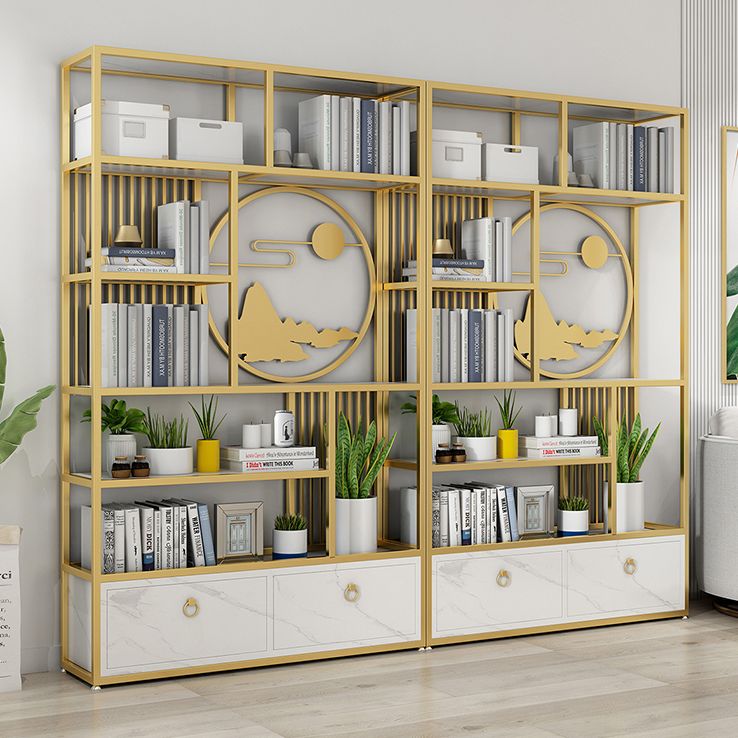 Modern Living Room Etagere Bookshelf Iron Frame Manufactured Wood Shelf Bookcase