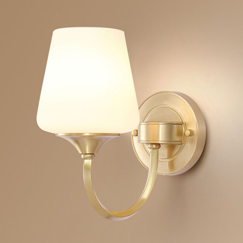 Modern Copper Wall Mount Lamp 1-Light with Glass Shade for Living Room