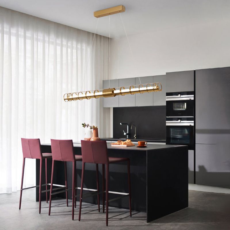 Modern Style Linear Shape Island Pendants Metal Pendant Lights in Gold for Dining Room
