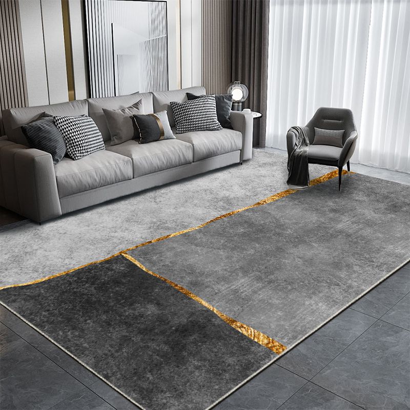 Chic Modern Carpet Grey Geometric Print Rug Polyester Stain Resistant Rug for Home Decor
