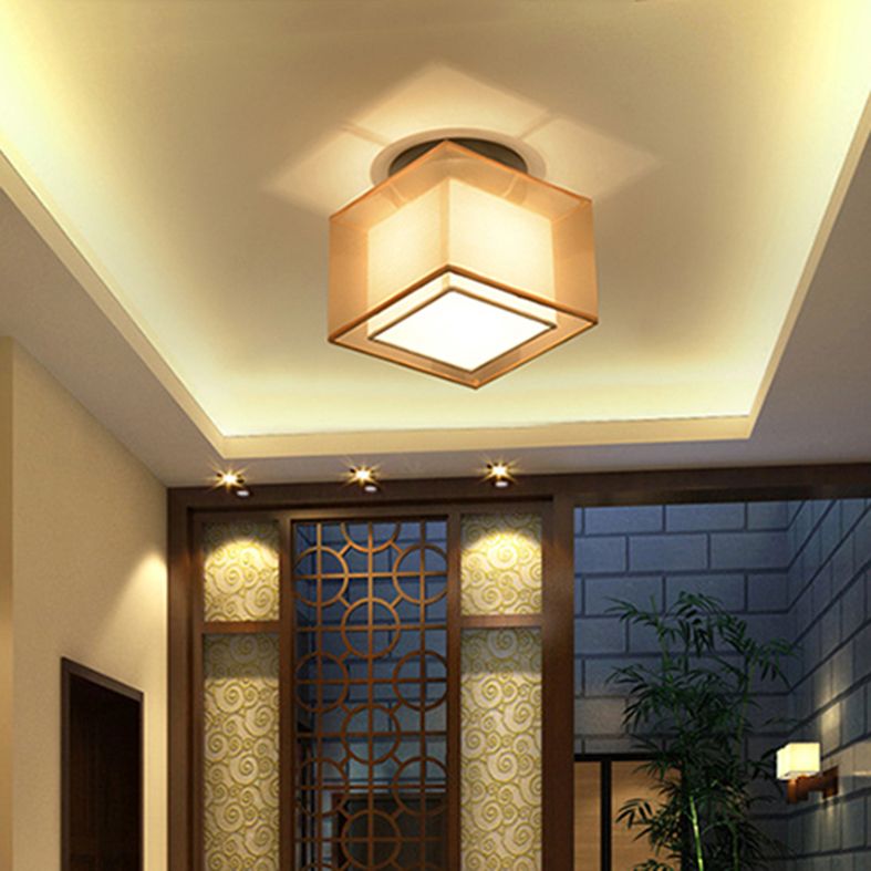 Gold Geometrical Ceiling Mounted Light Minimalist Fabric Aisle Ceiling Mount Light Fixture