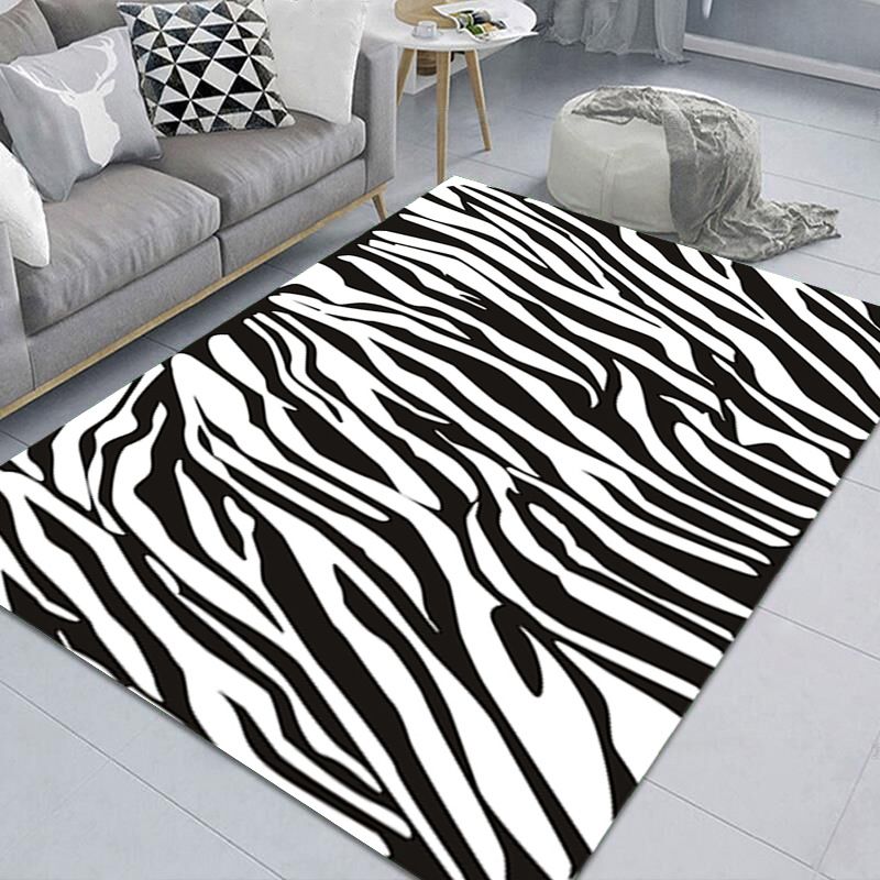 White Simple Rug Polyester Abstract Pattern Rug Non-Slip Backing Rug for Living Room