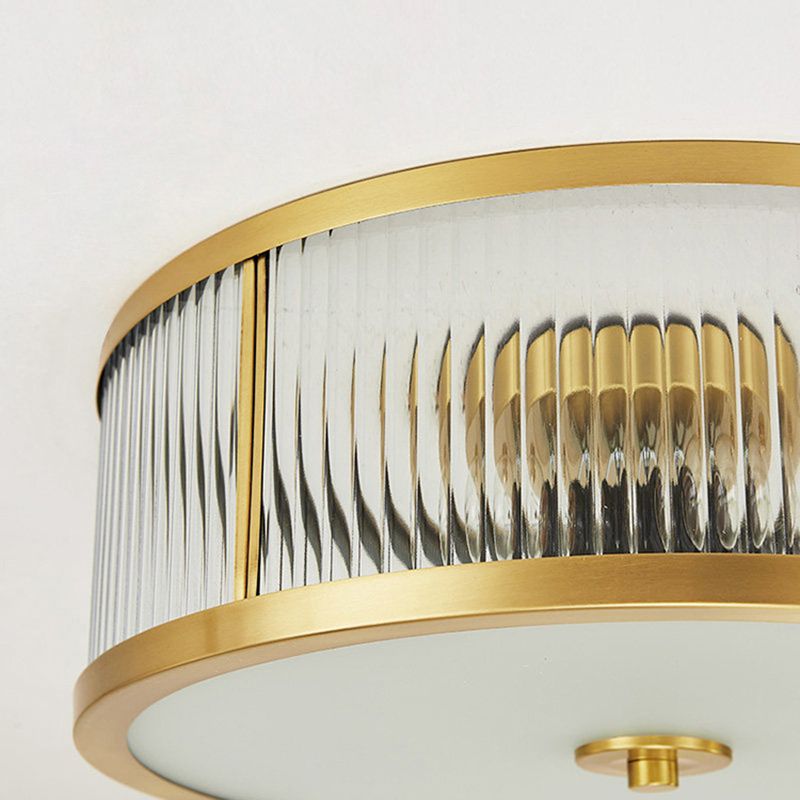 Transparent Glass Drum Flush Ceiling Light Fixtures Simplistic Bedroom Flush Mount Ceiling Light Fixtures