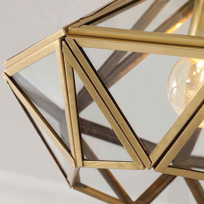 Brass Geometric Ceiling Light in Colonial Style Glass 1-Light Flush Mount