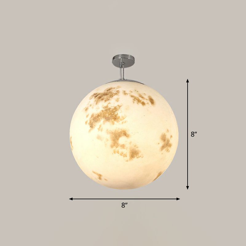 White Moon Suspension Lighting Nordic Single-Bulb Resin Pendant Light for Restaurant