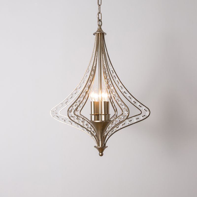 Crystal Diamond Chandelier Pendant Light Minimalist 4-Head Living Room Hanging Lamp in Silver