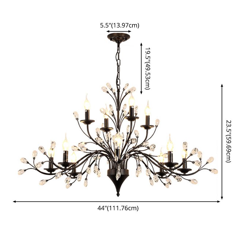 Black Tree Branch Shaped Hanging Light Vintage Crystal Living Room Ceiling Chandelier