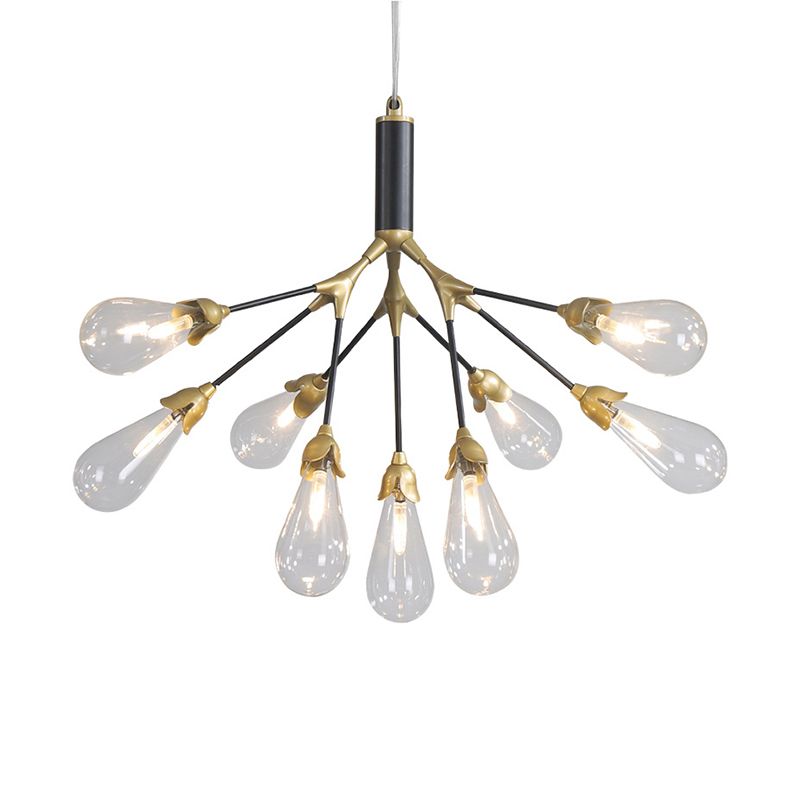 Metallic Branch Shaped Chandelier Lighting Minimalistic LED Pendant Light with Bulb-Shaped Glass