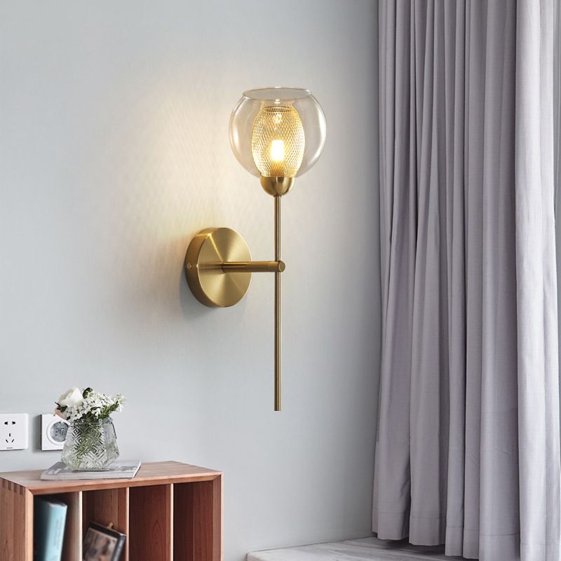 1-Light Round Shade Modern Simple Style Glass Wall Lighting Fixtures in Gold