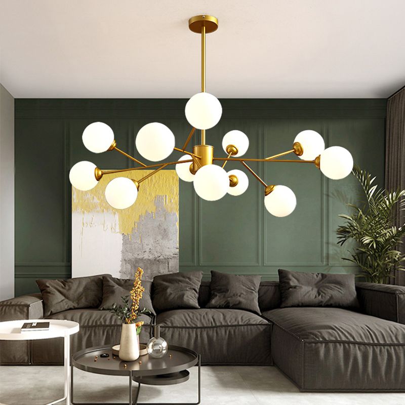 Contemporary Gold Frame Chandelier Light Fixtures Glass Hanging Chandelier for Bedroom