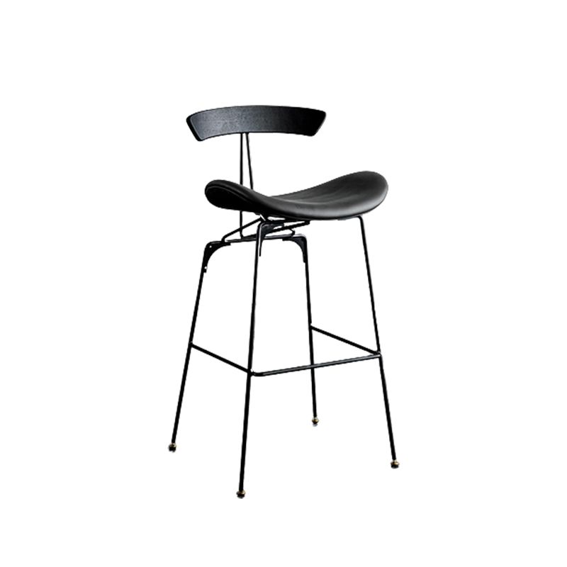 Industrial Leather Bristol Stool Matte Finish Footrest Low Back Barstool