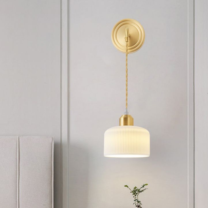 Nordic Style Wall Light Cylinder Shape Wall Lamp with Ceramic Shade for Bedroom