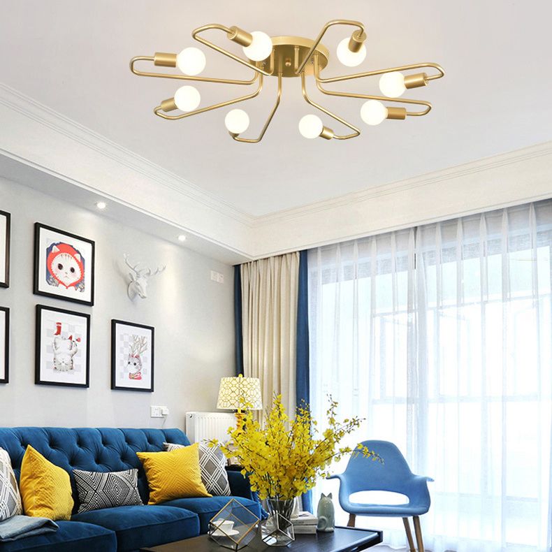Sputnik Metal Semi Flush Mount in Industrial Retro Style Ceiling Fixture for Living Room