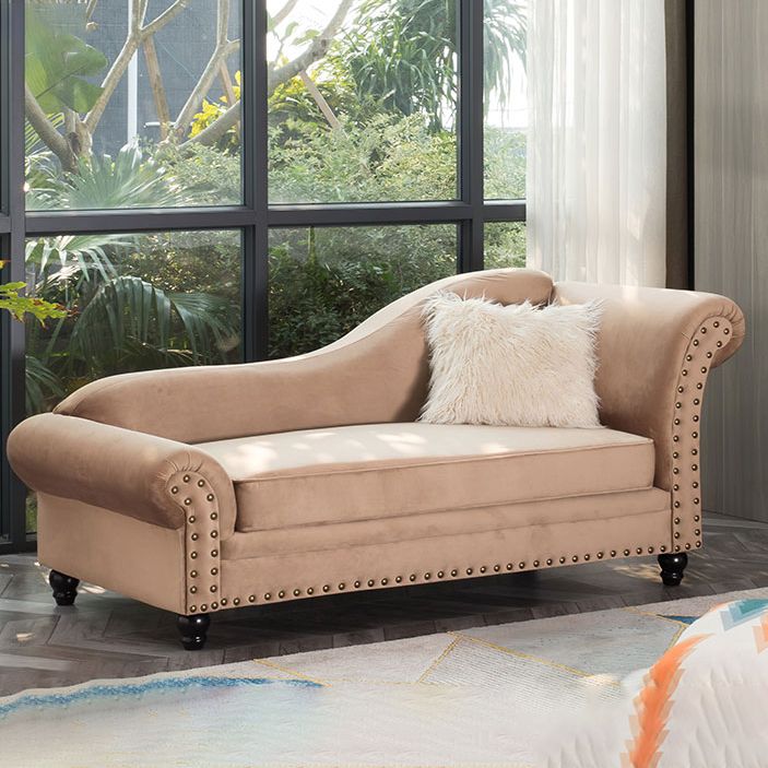Contemporary Rolled Arms Chaise Living Room Chaise with Upholstered