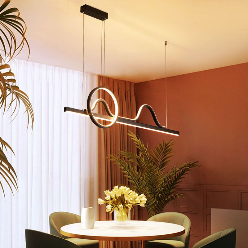 Linear Shape Island Pendants Contemporary Metal 3 Light Pendant Lighting Fixtures in Black