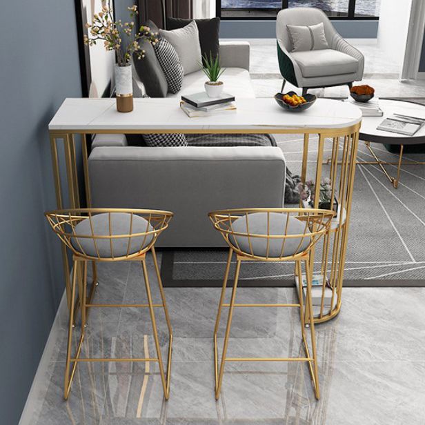 Glam Oval Bar Set Storage 1/2/3 Pieces Stone Counter Height Set in Gold