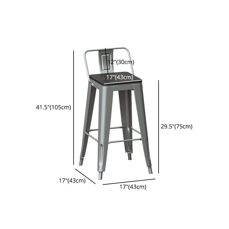 Silbereisen -Barhocker Industriestil Low Rücken Counterhocker mit quadratischem Sitz