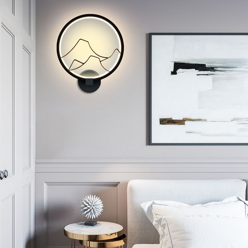Lámpara de pared de anillo acrílico lámpara de pared LED minimalista lámpara en blanco/negro con sombra de montaña