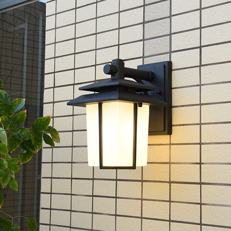 Loda de vidrio de vidrio de vidrio White Splone Lodge 1 Bulb Patio Patio Defixia de iluminación de pared en bronce/negro