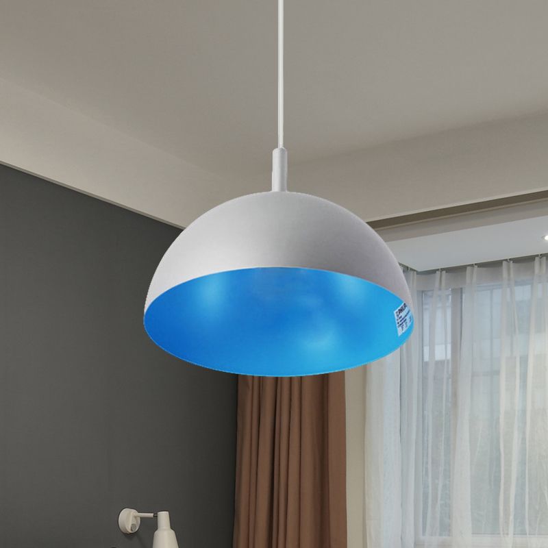 Dome Ceiling Lamp Simple Style Metal 1 Light Orange/Blue/Chrome Pendant Light Fixture for Dining Room, 10"/16" Wide