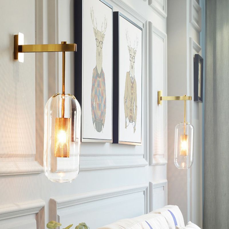 Simplicity-Style Cylindrical Wall Light Sconce Glass Bedroom Wall Lighting Fixture