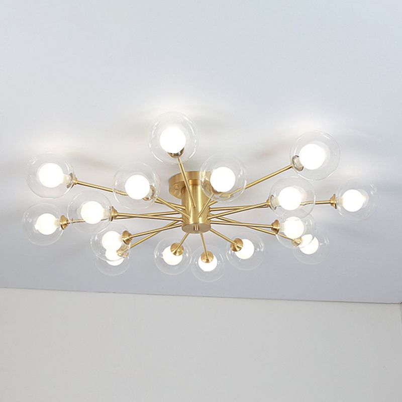 Modern Brass Ceiling Light Glass Shade Flush Mount Light for Living Room