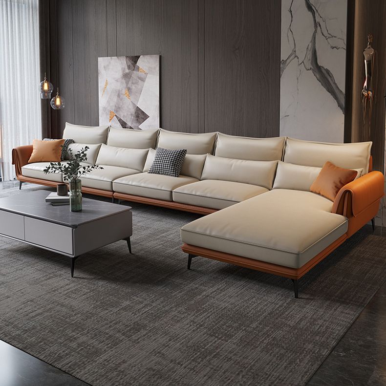 Flared Arm Sectional with Chaise Orange Faux Leather 4-seat Sectional