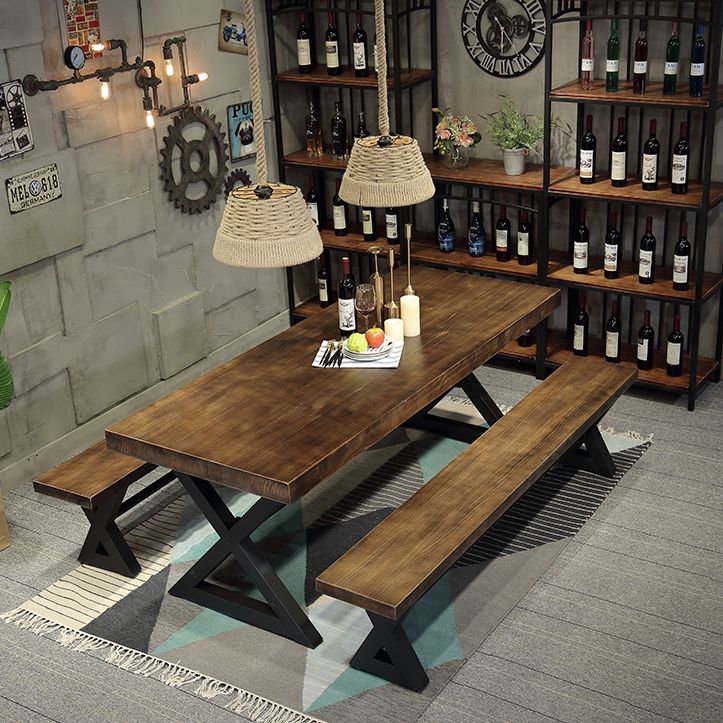 Mesa de interior de metal industrial mesa interior de madera maciza con caballete